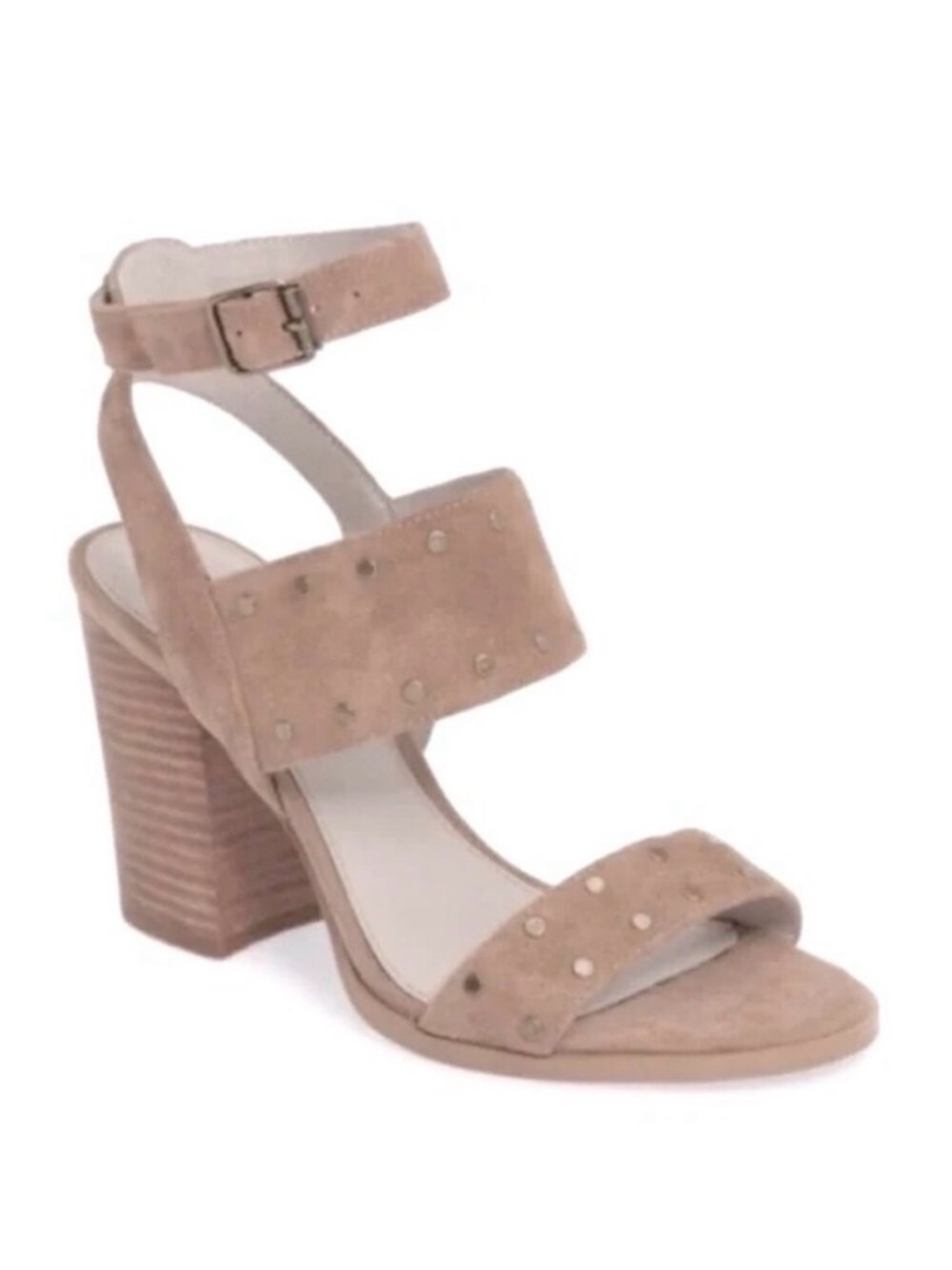 New HINGE Corrine Boho Studded Tan Suede Block Heel Sandal 10.5